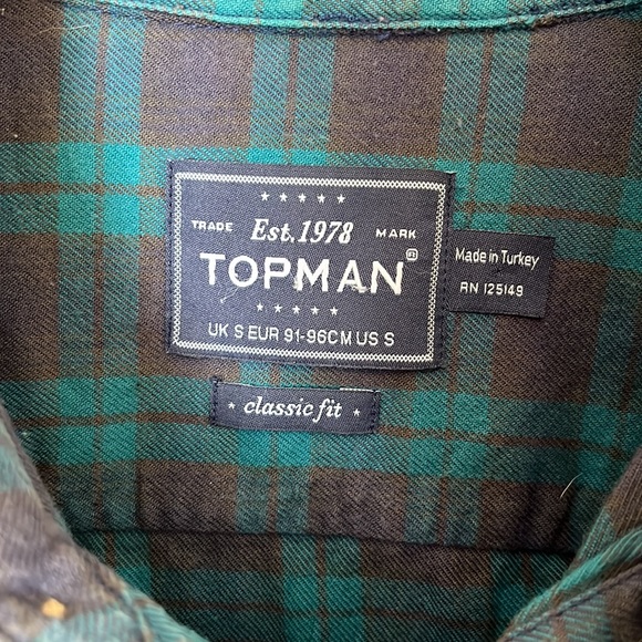 Topman Plaid Button Shirt Multicolor Mens Small Short Sleeve - Picture 2 of 3